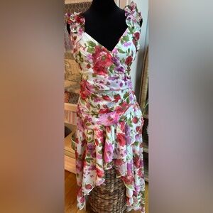 Abercrombie & Fitch Floral Ruffle Dress pink flowers full length runs big